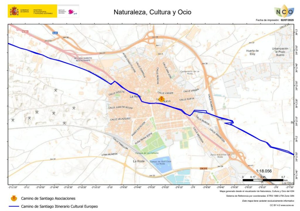 Mapa del Camino de Santiago a su paso por La Roda